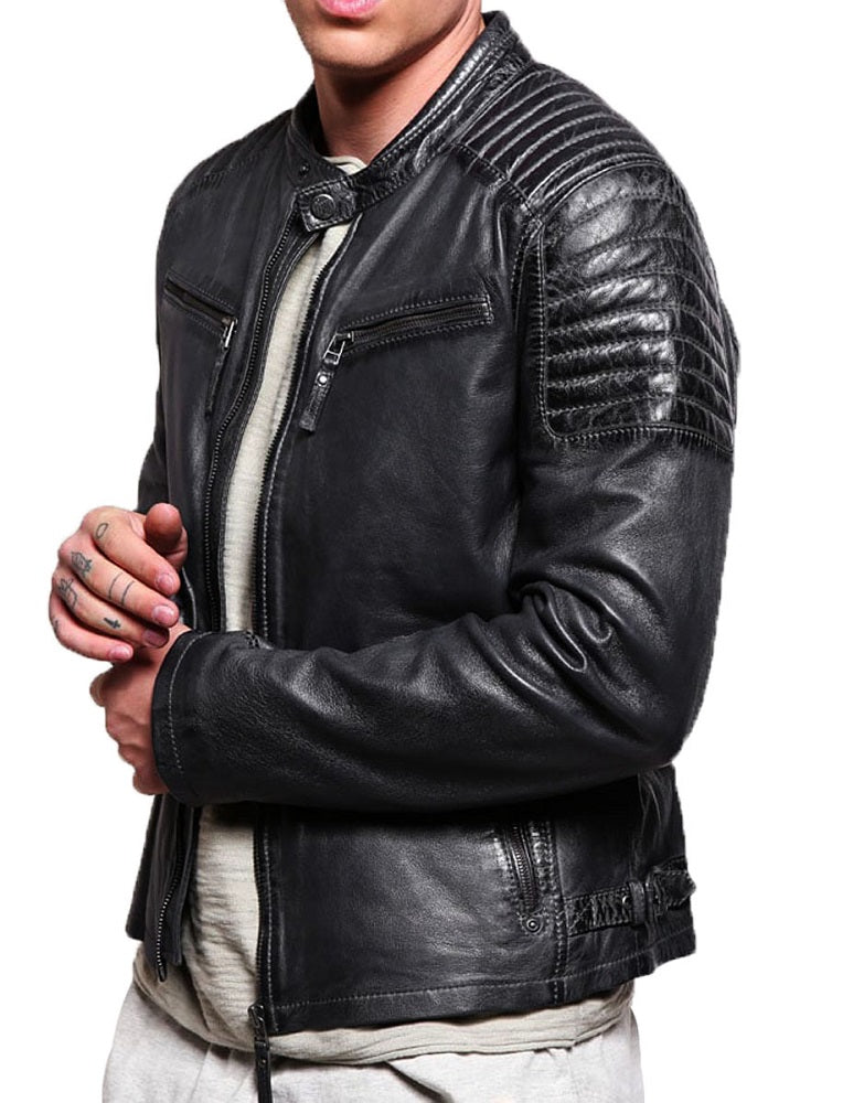 Men Lambskin Genuine Leather Jacket MJ441 freeshipping - SkinOutfit