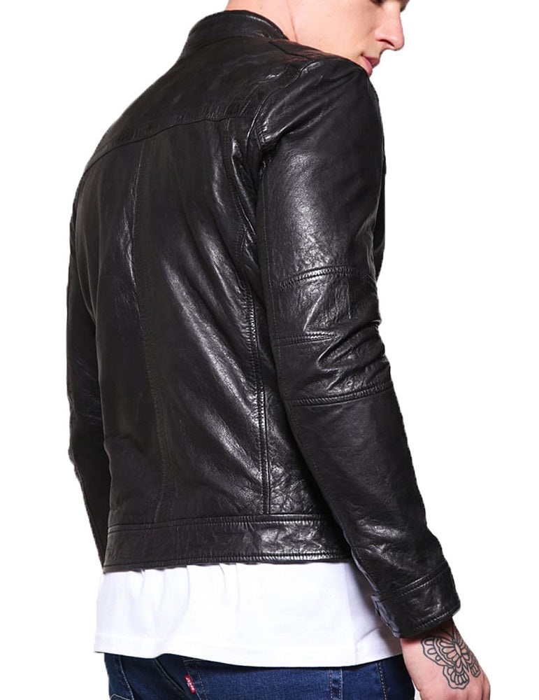 Men Lambskin Genuine Leather Jacket MJ446 SkinOutfit