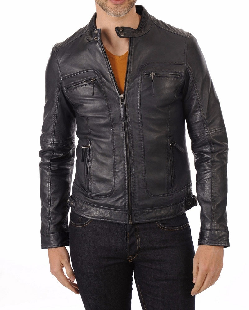 Men Lambskin Genuine Leather Jacket MJ463 freeshipping - SkinOutfit