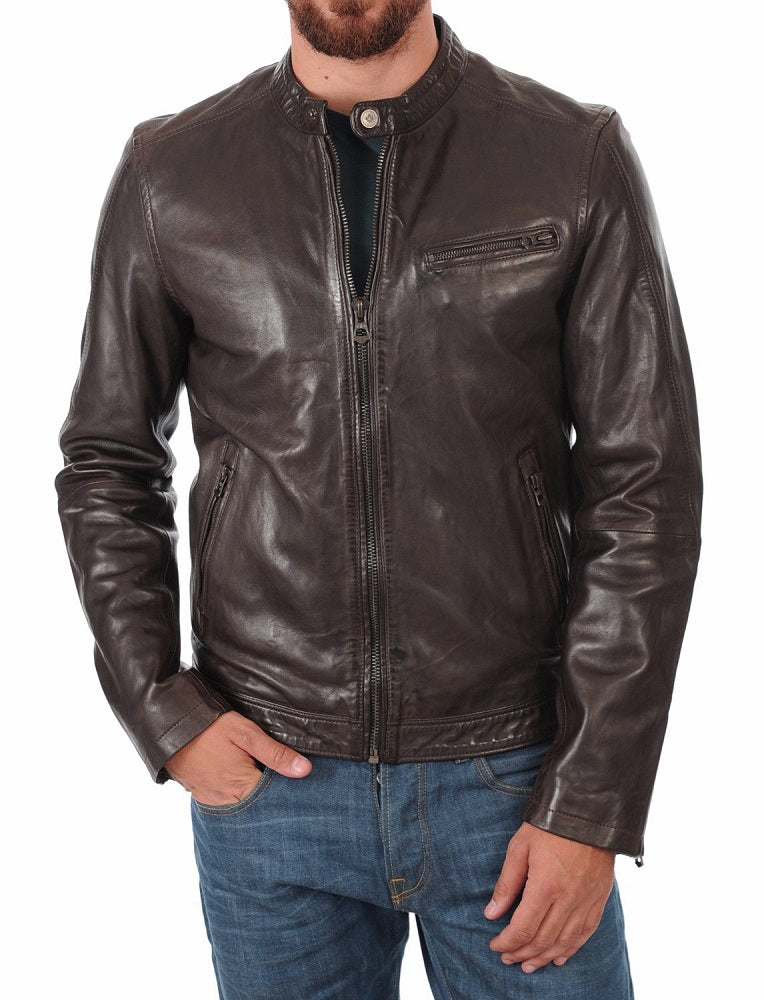 Men Lambskin Genuine Leather Jacket MJ465 freeshipping - SkinOutfit