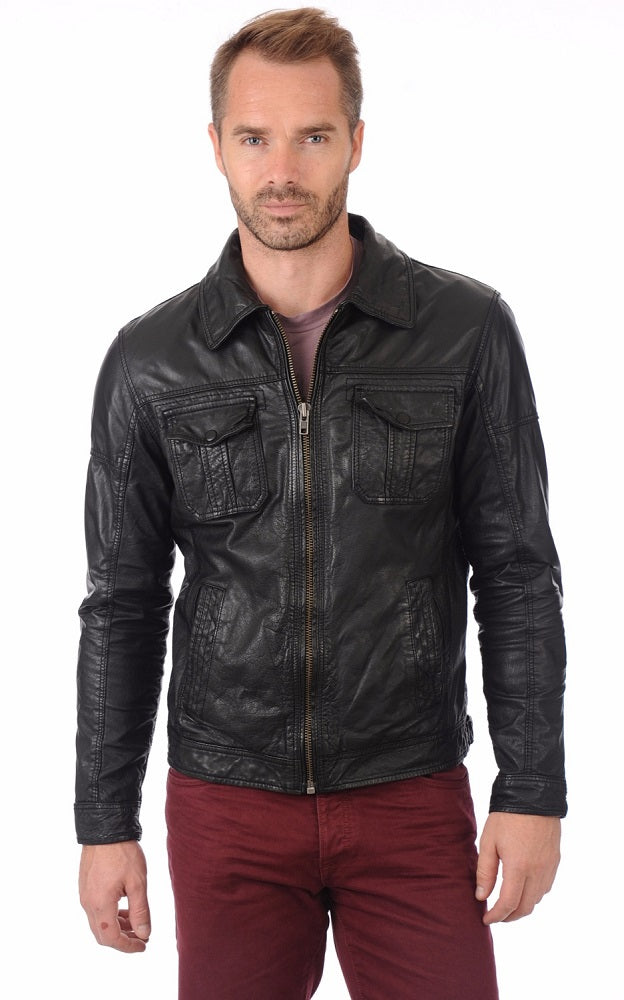 Men Genuine Leather Jacket MJ 46 freeshipping - SkinOutfit