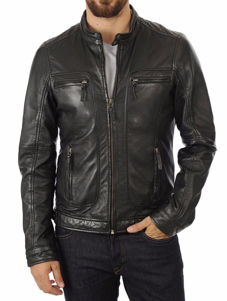 Men Lambskin Genuine Leather Jacket MJ474 freeshipping - SkinOutfit