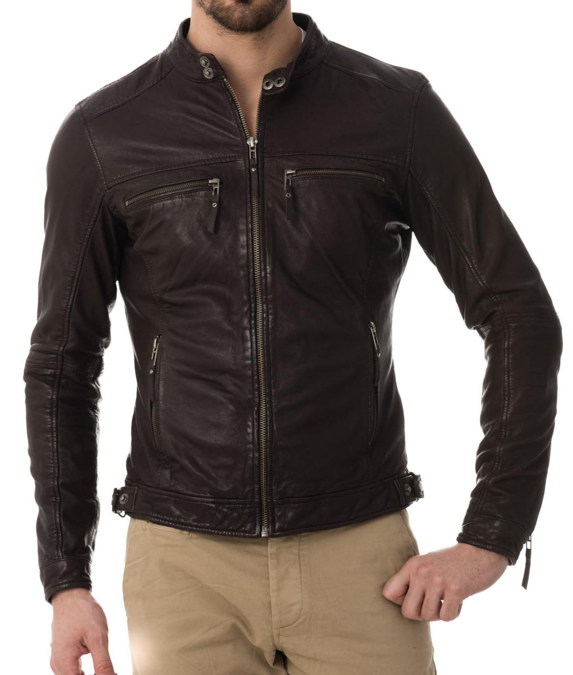 Men Lambskin Genuine Leather Jacket MJ497 SkinOutfit