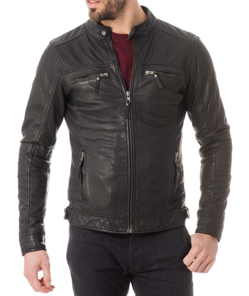 Men Lambskin Genuine Leather Jacket MJ498 freeshipping - SkinOutfit