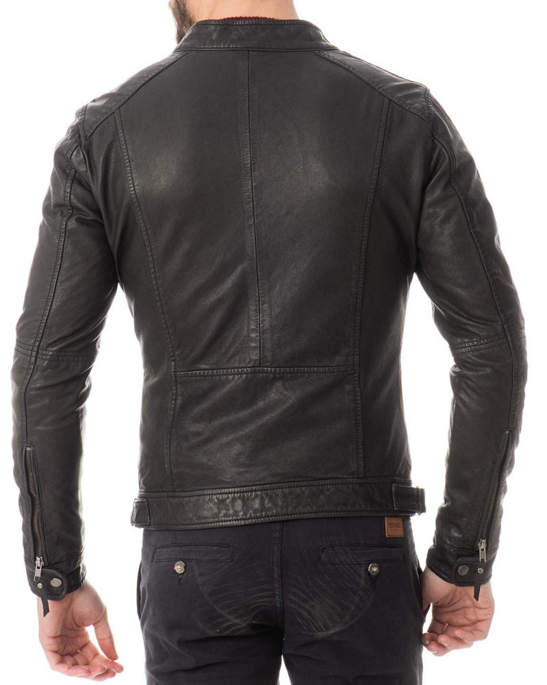Men Lambskin Genuine Leather Jacket MJ498 freeshipping - SkinOutfit