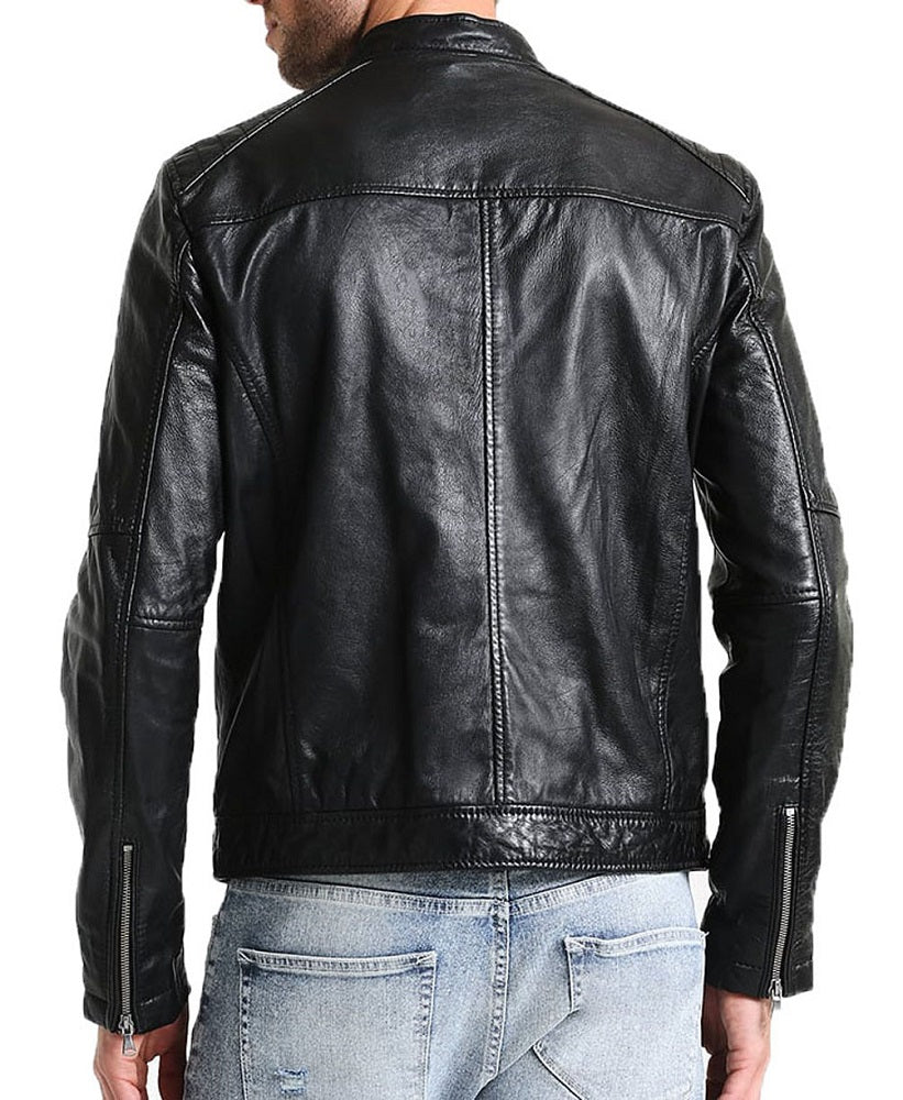 Men Lambskin Genuine Leather Jacket MJ499 freeshipping - SkinOutfit