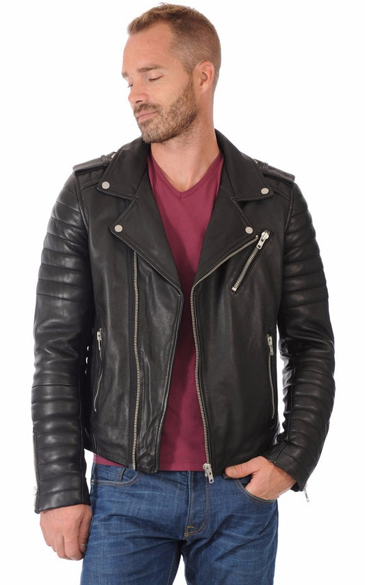 Men Genuine Leather Jacket MJ 53 freeshipping - SkinOutfit