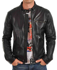 Men Lambskin Genuine Leather Jacket MJ 54 freeshipping - SkinOutfit