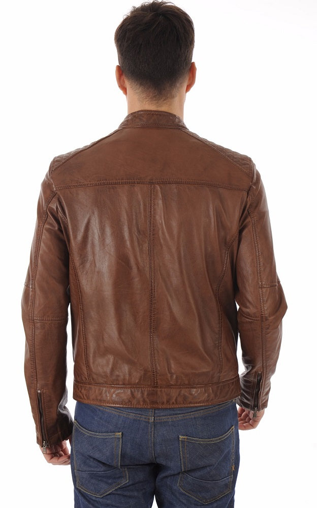 Men Genuine Leather Jacket MJ 57 freeshipping - SkinOutfit