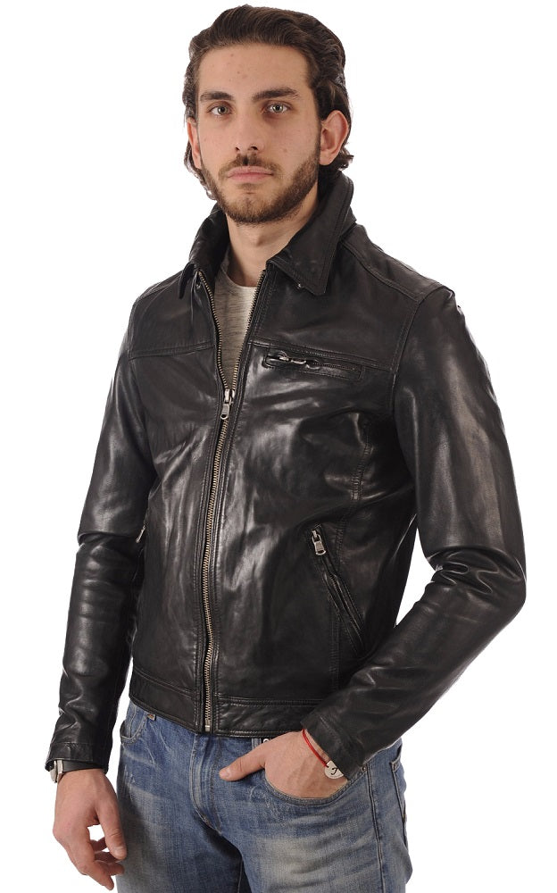Men Genuine Leather Jacket MJ 59 freeshipping - SkinOutfit