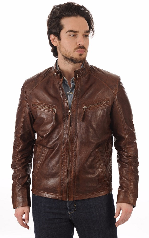 Men Genuine Leather Jacket MJ 60 freeshipping - SkinOutfit