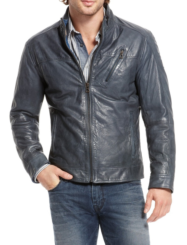 Men Lambskin Genuine Leather Jacket MJ 73 freeshipping - SkinOutfit