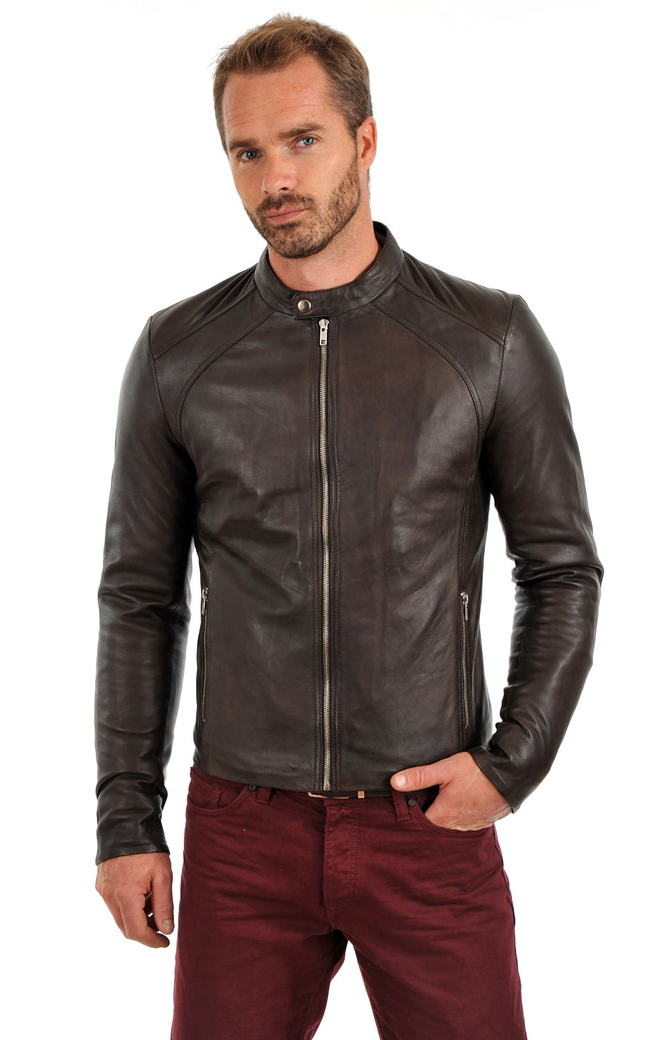 Men Genuine Leather Jacket MJ 77 SkinOutfit