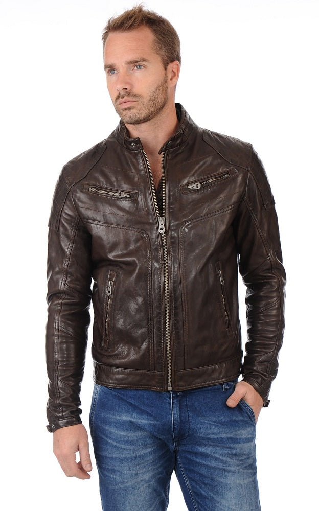 Men Genuine Leather Jacket MJ 79 freeshipping - SkinOutfit