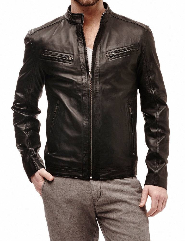 Men Lambskin Genuine Leather Jacket MJ 82 freeshipping - SkinOutfit