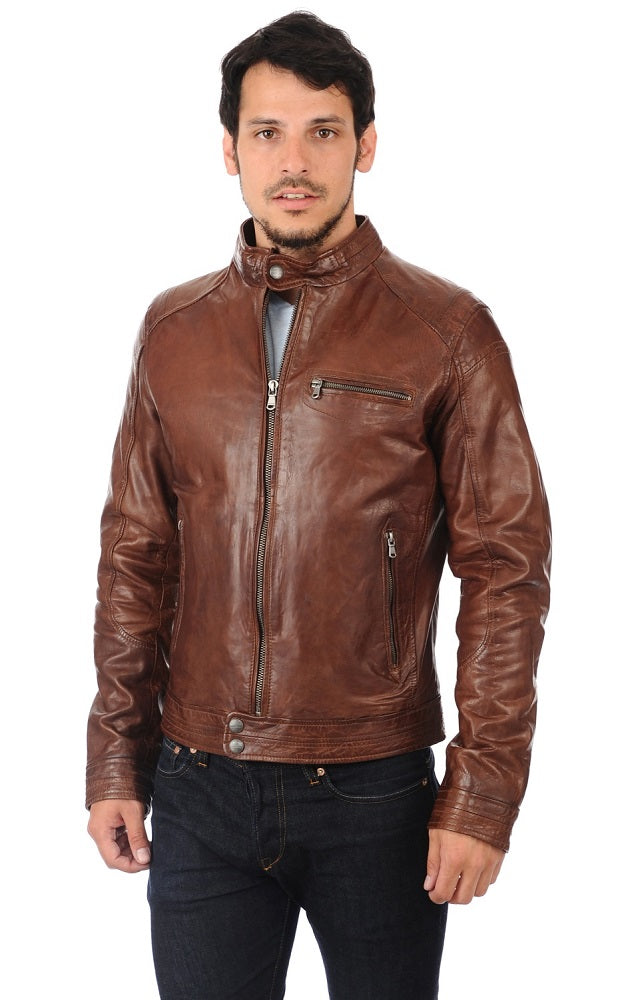 Men Genuine Leather Jacket MJ 92 freeshipping - SkinOutfit