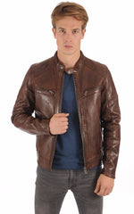 Men Genuine Leather Jacket MJ 93 freeshipping - SkinOutfit