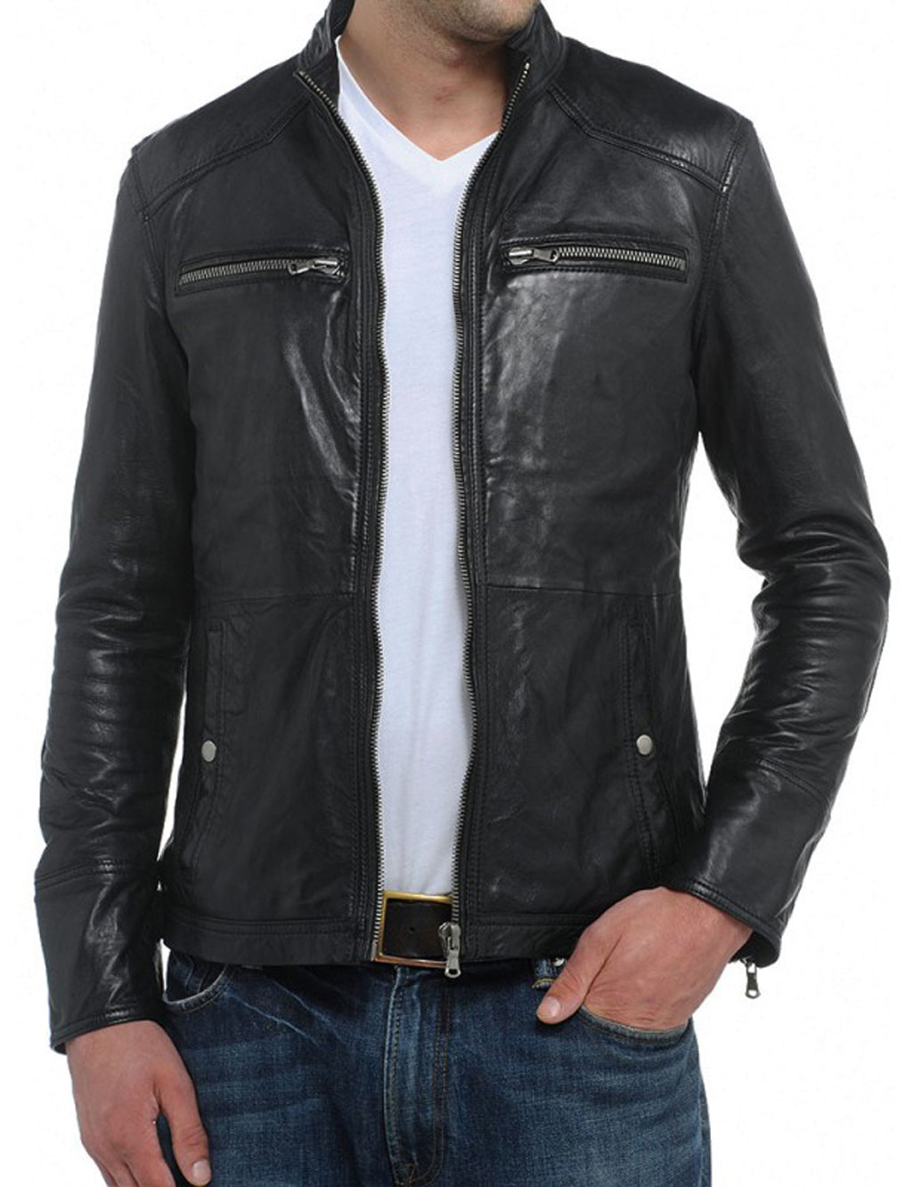 Men Lambskin Genuine Leather Jacket MJ 94 SkinOutfit