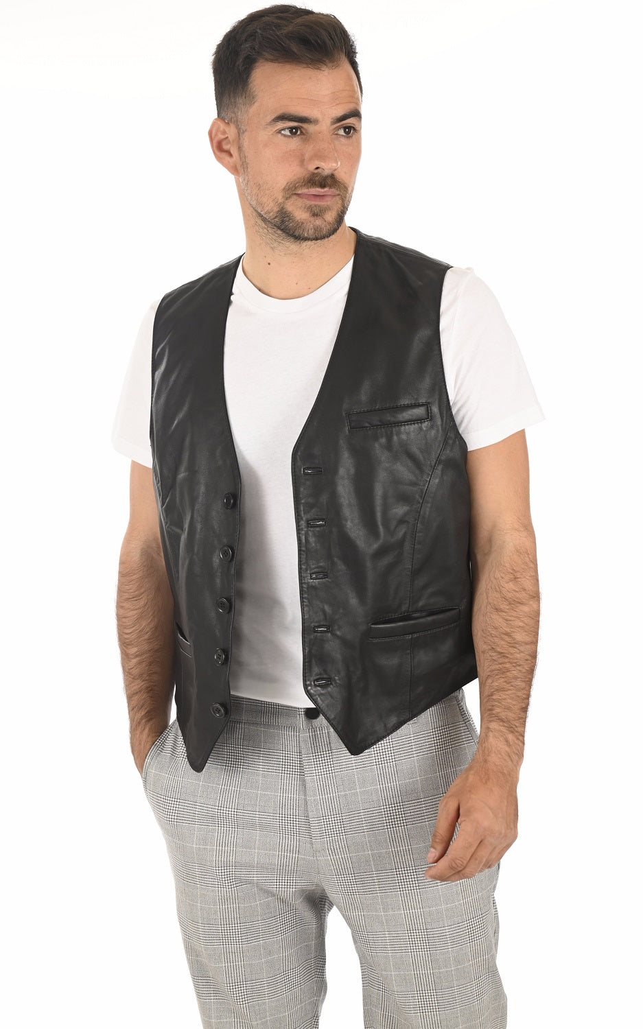 Men Genuine Leather Waistcoat 01 SkinOutfit