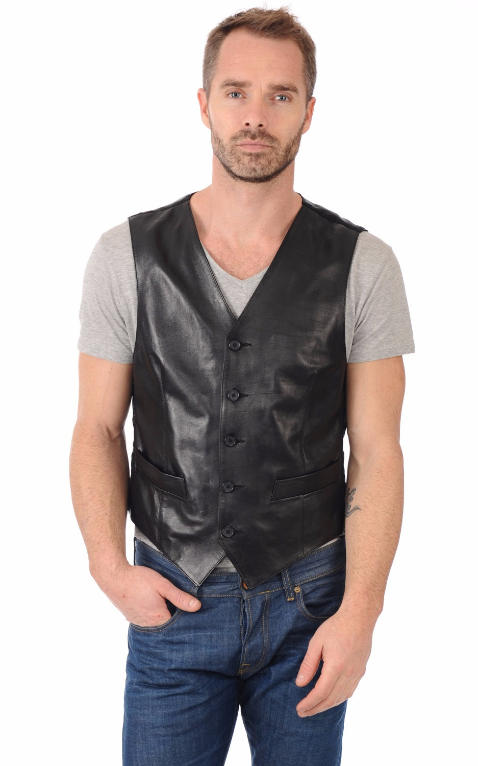 Men Genuine Leather Waistcoat 02 SkinOutfit