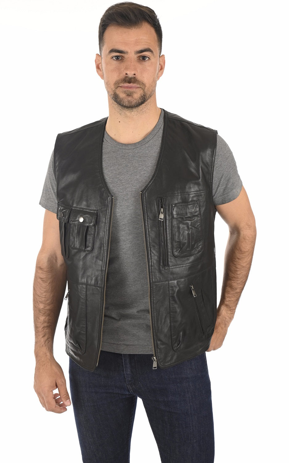 Men Genuine Leather Waistcoat 04 SkinOutfit