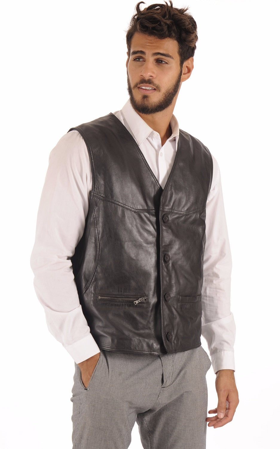 Men Genuine Leather Waistcoat 08 SkinOutfit