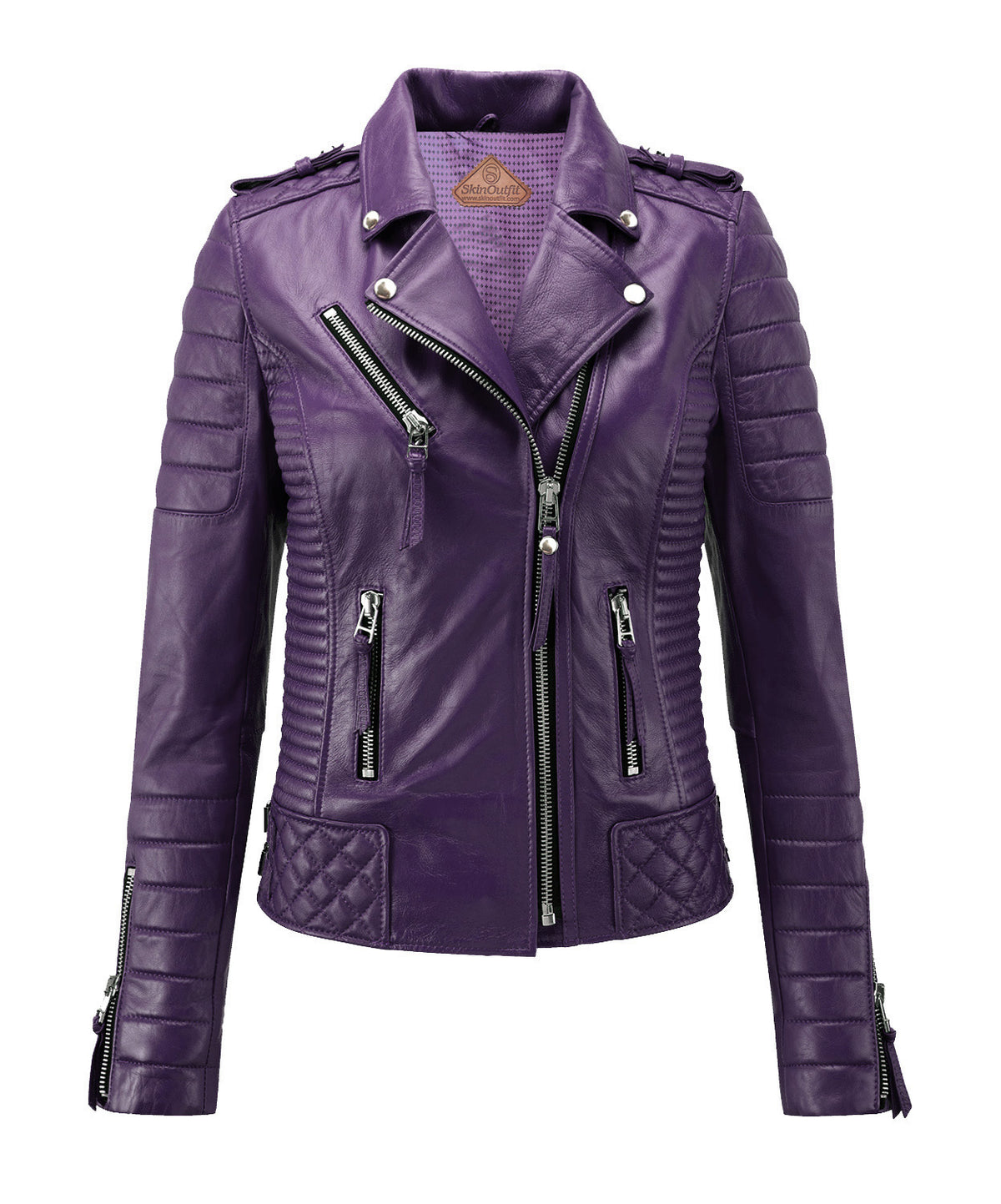 Women Biker Leather Jacket Purple freeshipping - SkinOutfit