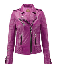 Women Biker Leather Jacket Rani Pink freeshipping - SkinOutfit