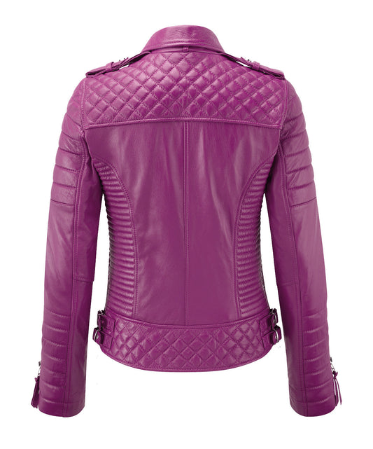 Women Biker Leather Jacket Rani Pink freeshipping - SkinOutfit