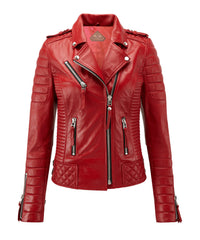 Women Biker Leather Jacket Red freeshipping - SkinOutfit
