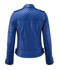 Women Biker Leather Jacket Royal Blue SkinOutfit