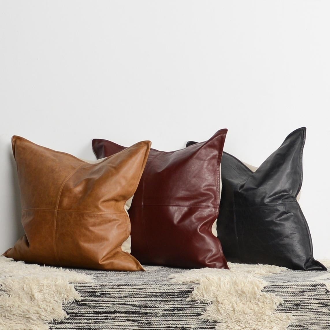 Genuine Leather Square Pillow Cover 05 SkinOutfit