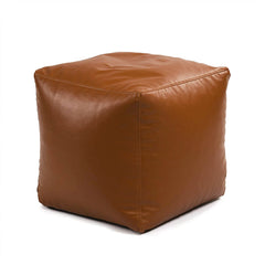Genuine Cowhide Leather Square Ottoman Pouf Footrest Tan