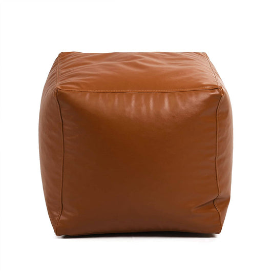 Genuine Cowhide Leather Square Ottoman Pouf Footrest Tan