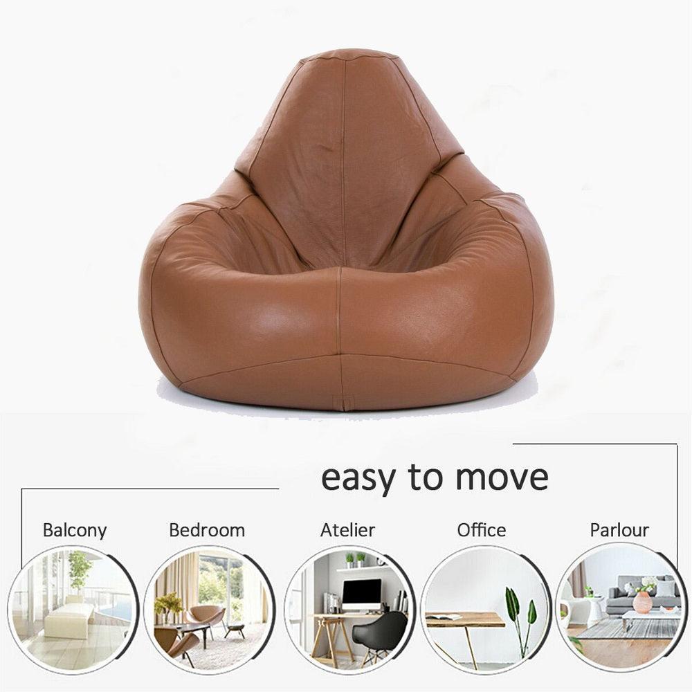 Genuine Cowhide Leather Recliner Beanbag Chairs Tan SkinOutfit