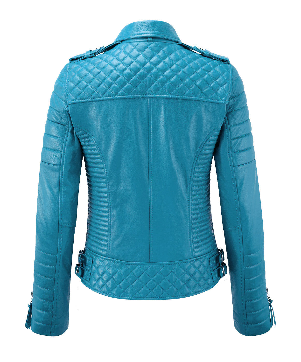 Women Biker Leather Jacket Turquoise Blue SkinOutfit