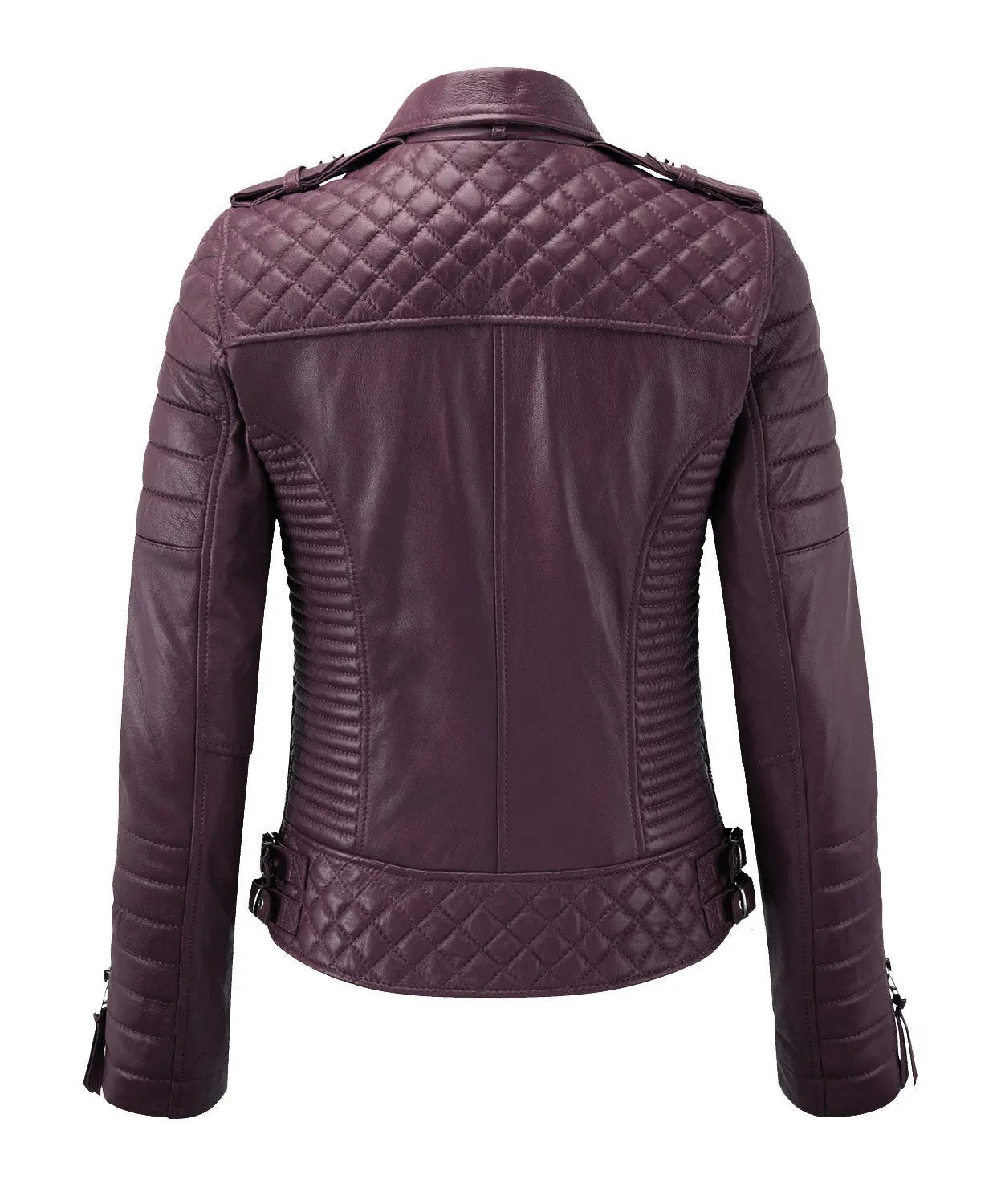 Women Biker Leather Jacket Burgundy freeshipping - SkinOutfit