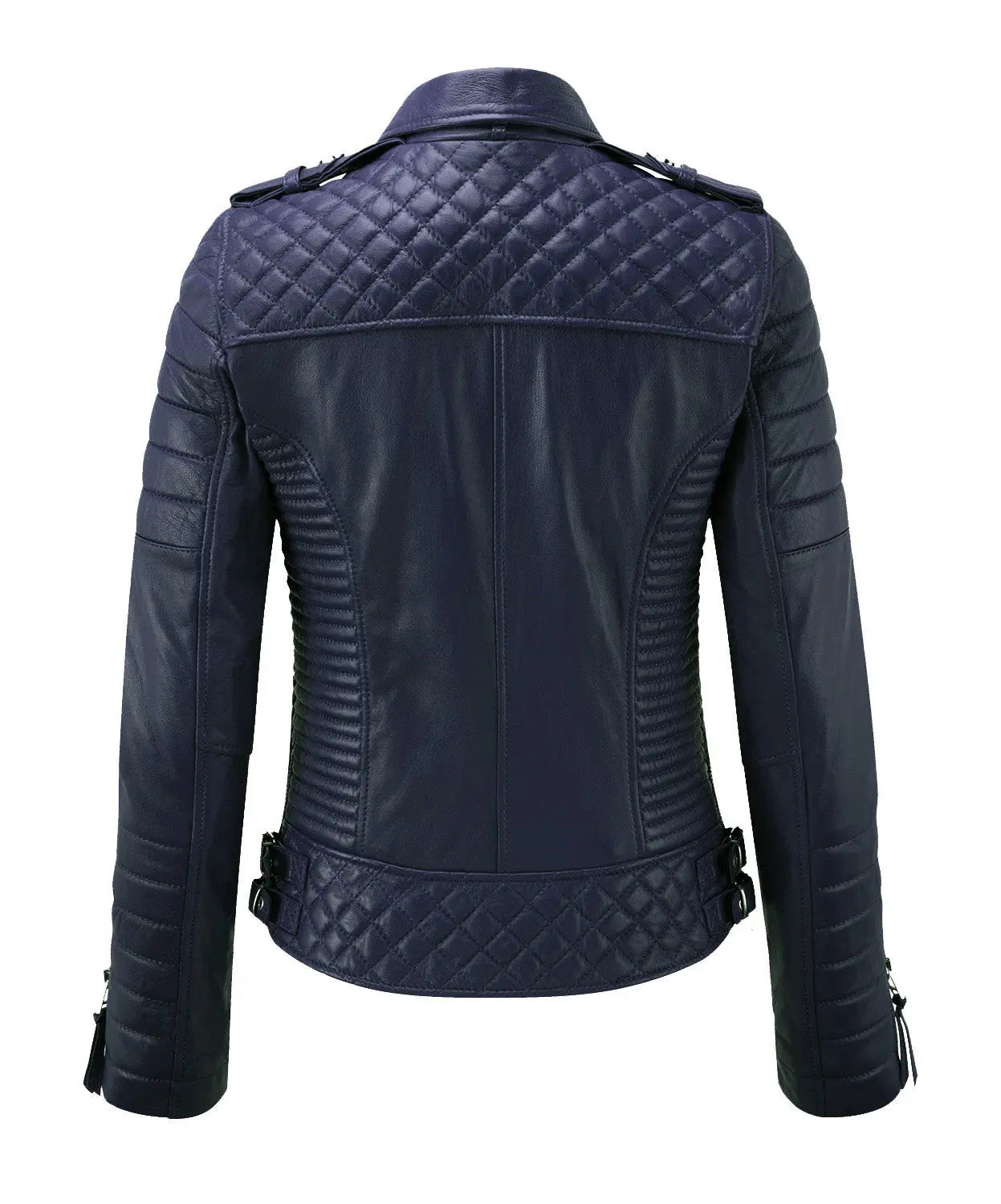 Women Biker Leather Jacket Dark Blue freeshipping - SkinOutfit