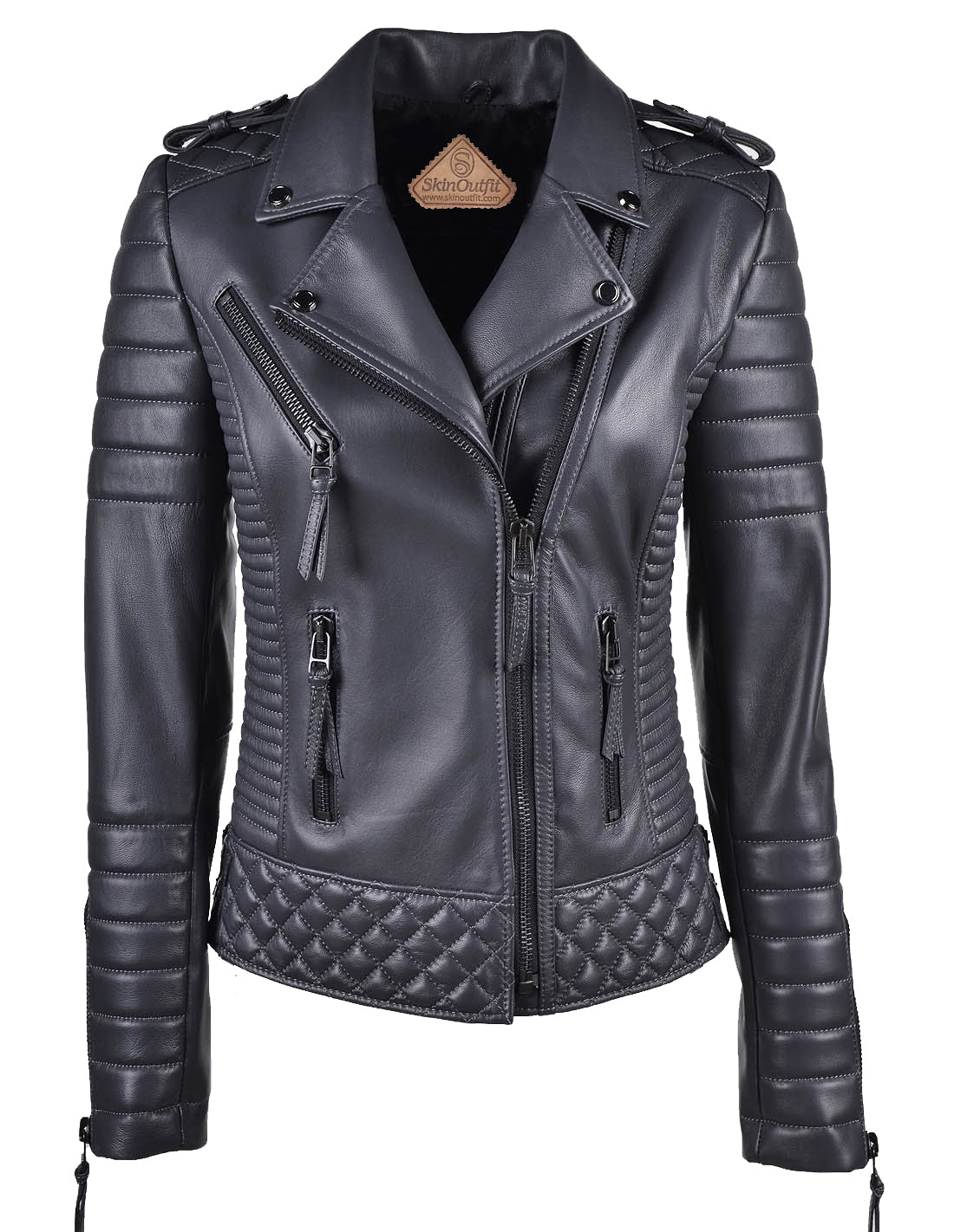 Women's Motorcycle Leather Jacket Black freeshipping - SkinOutfit