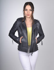 Women's Motorcycle Leather Jacket Black freeshipping - SkinOutfit