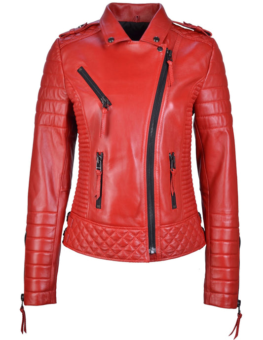 Women's Motorcycle Leather Jacket Red freeshipping - SkinOutfit