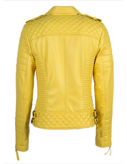Women's Motorcycle Leather Jacket Yellow freeshipping - SkinOutfit