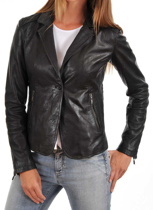 Women Genuine Leather Blazer Coat WB 02 SkinOutfit