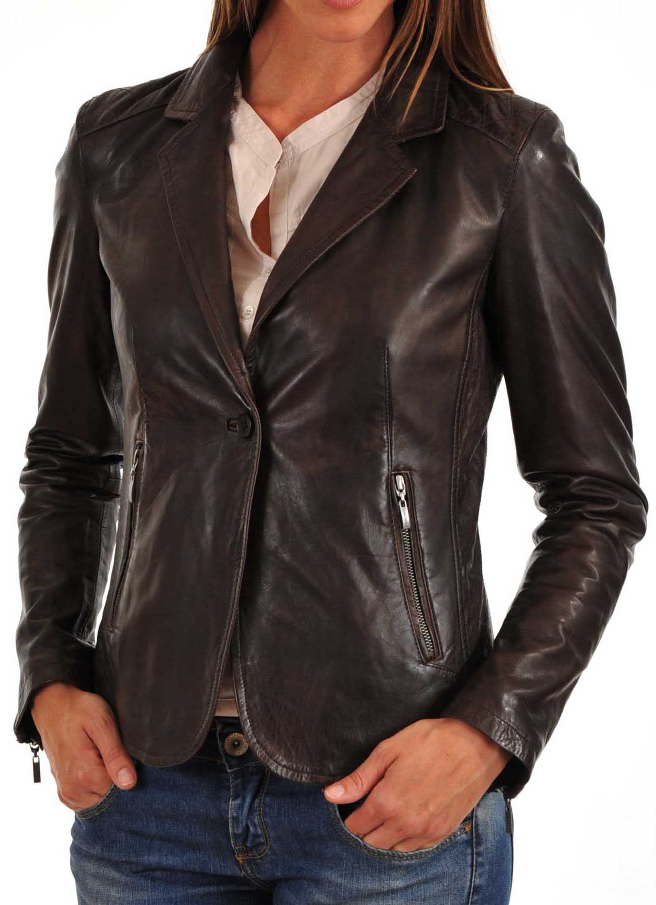 Women Genuine Leather Blazer Coat WB 03 SkinOutfit