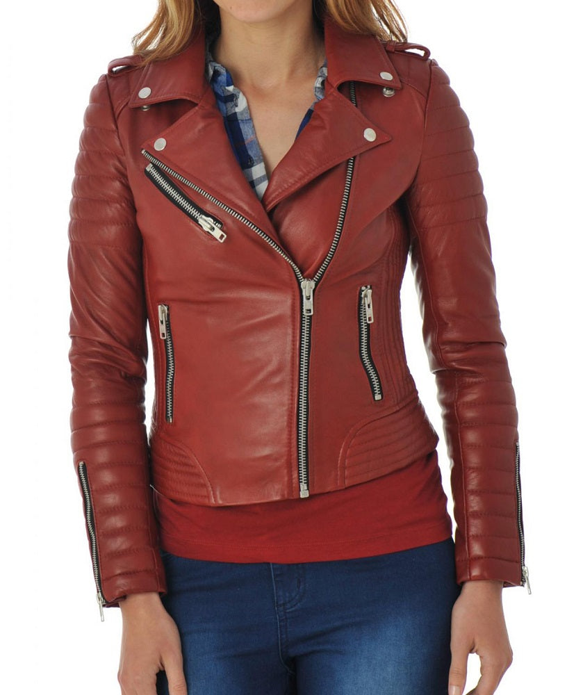 Women Lambskin Genuine Leather Jacket WJ 05 freeshipping - SkinOutfit
