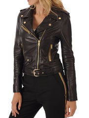 Women Lambskin Genuine Leather Jacket WJ 07 freeshipping - SkinOutfit