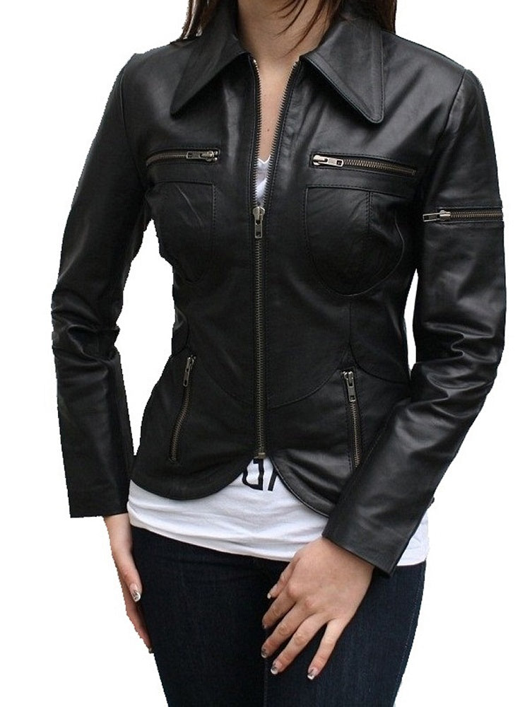Women Lambskin Genuine Leather Jacket WJ104 freeshipping - SkinOutfit