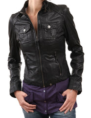 Women Lambskin Genuine Leather Jacket WJ111 SkinOutfit