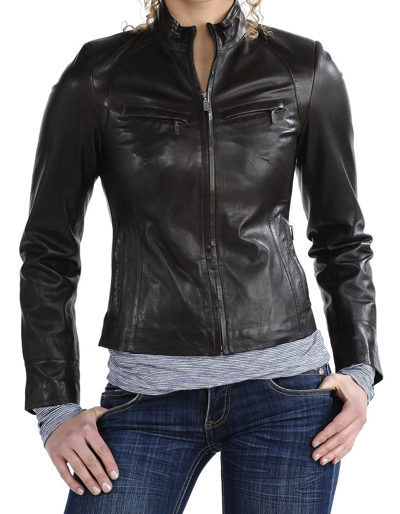 Women Lambskin Genuine Leather Jacket WJ114 SkinOutfit