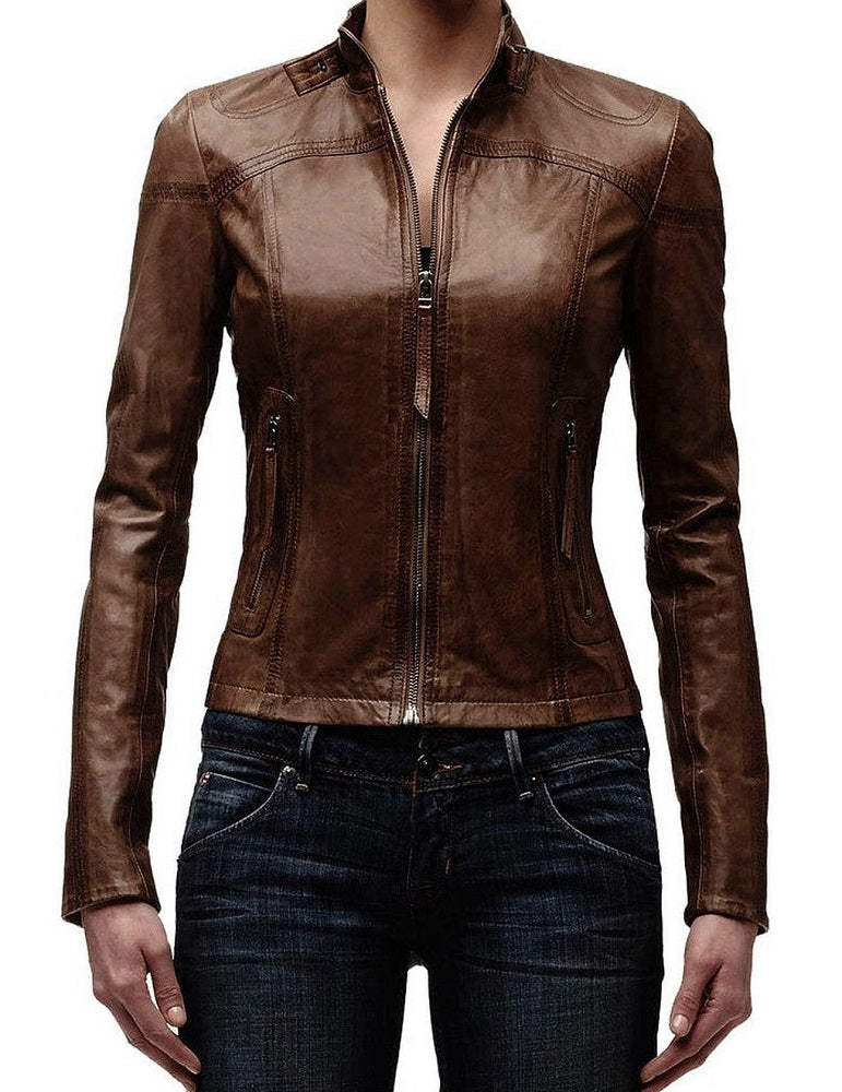Women Lambskin Genuine Leather Jacket WJ118 SkinOutfit